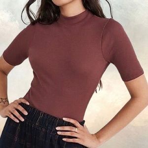 Madewell Drapey-Rib Mockneck Top Maroon Size XS